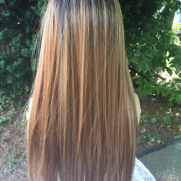 Human hair blend blonde & brown mix lace front wig main image 4